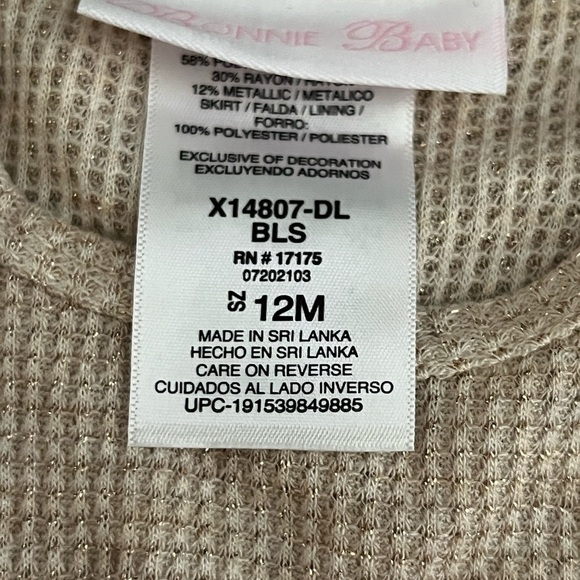 NWT Bonnie Jean Baby Thermal/Tulle Sequin Dress | Pink/Tan | 12M - Picture 6 of 6